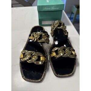 Lauren Lorraine Shoes Womens Size 10 Jelly Slide Sandals Gold Chain Rhinestone